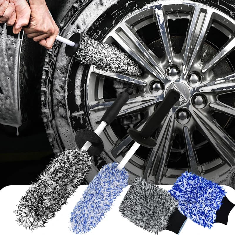 Car Wash Microfiber Wheels Brush Non-Slip Ultra Soft Car Cleaning Gloves Mitt Car Wheel Spokes Brushes Car Accessories